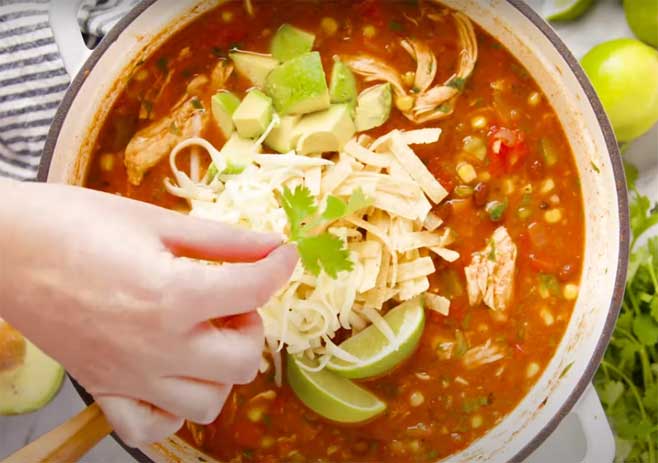 Pour The Tortilla Pieces Into The Pot