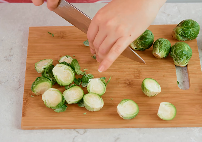 Slice the Brussel sprouts