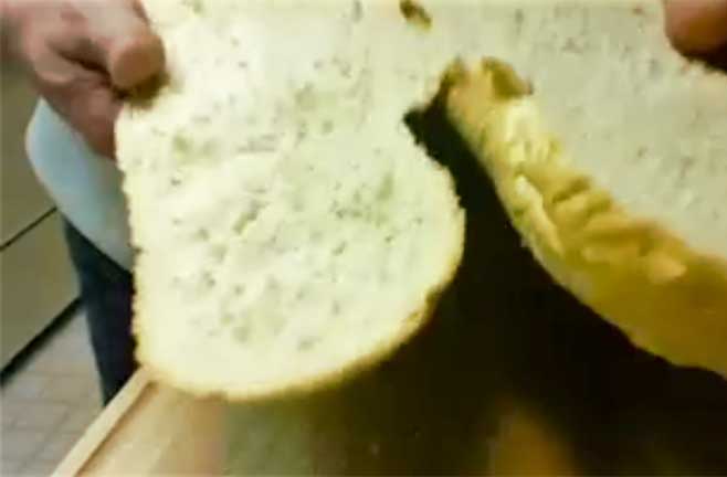 Cut the bread into two halves