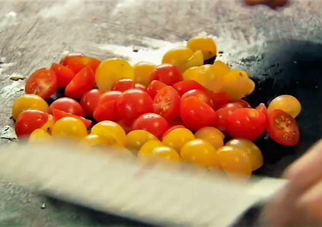 Cut the onions and tomatoes for the relish