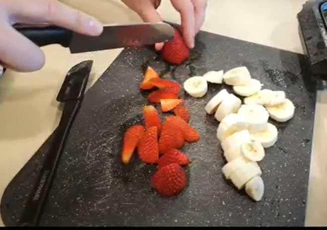 Slice the fruits and make liquid protein mix