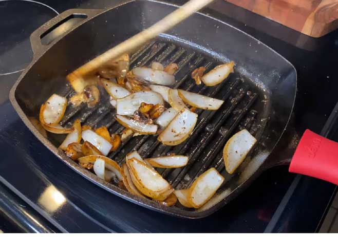 Cook onion and mushrooms