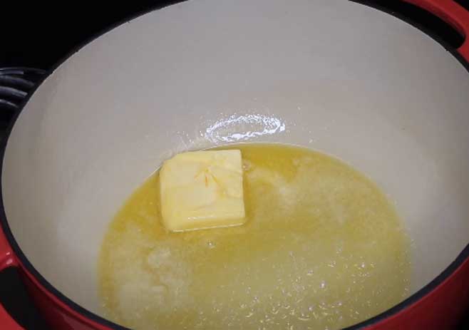 Heat the pan and melt butter