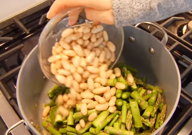 Add Asparagus, garlic, and beans