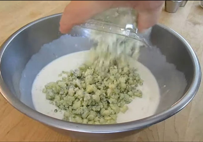 Dump the crumbled blue cheese