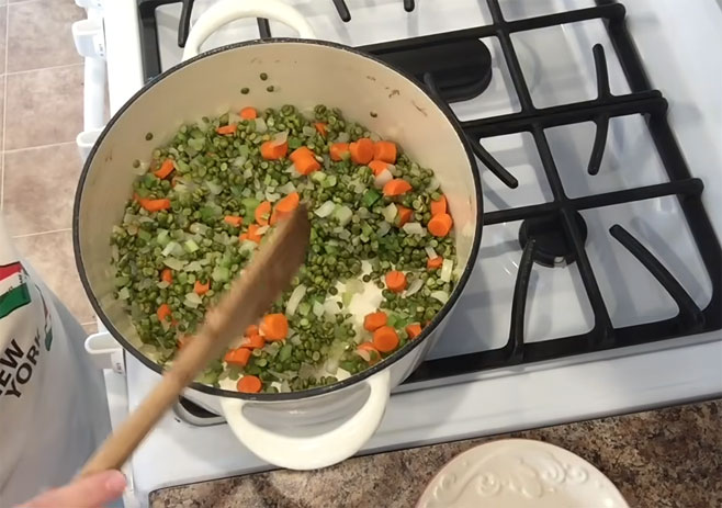 Add split peas with additional veggies