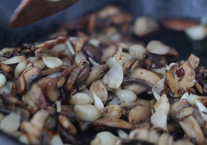 Cook mushrooms and onions