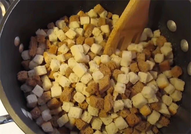 Add bread cubes/stuffing