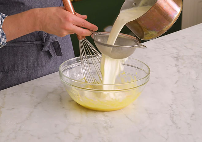 Add cream with egg yolk