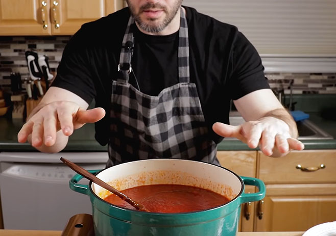 Add hand-crushed tomatoes