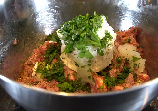 Mix the ingredients with ground beef