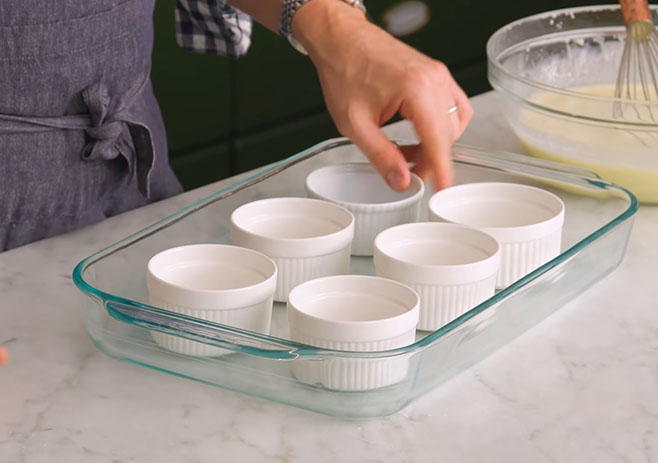 Place ramekins in a baking dish