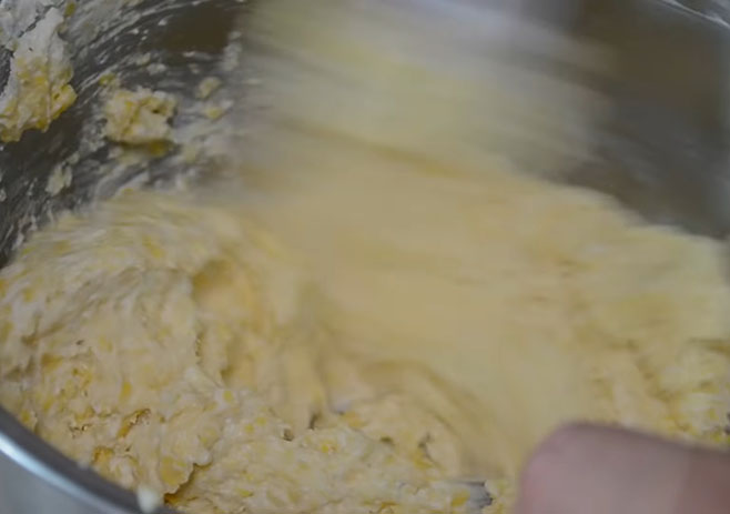 Pour the butter corn mixture into dry ingredients mix