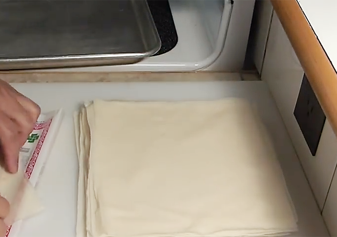 Prepare the egg roll wrapper for use