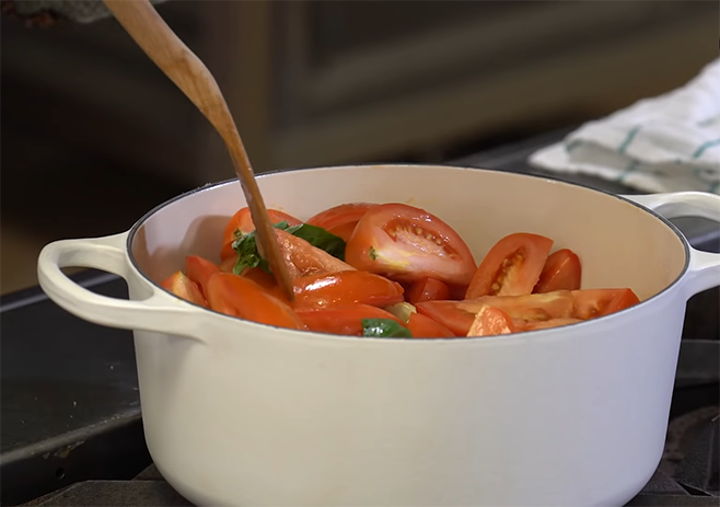 Add tomatoes and basil leave