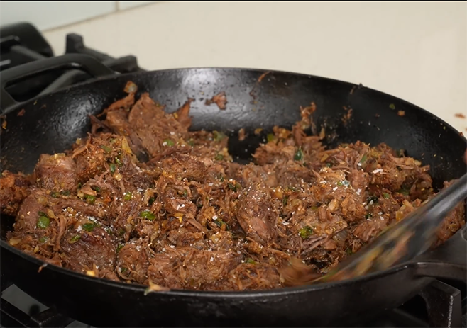 Add the sautéed vegetable and beef to cook together