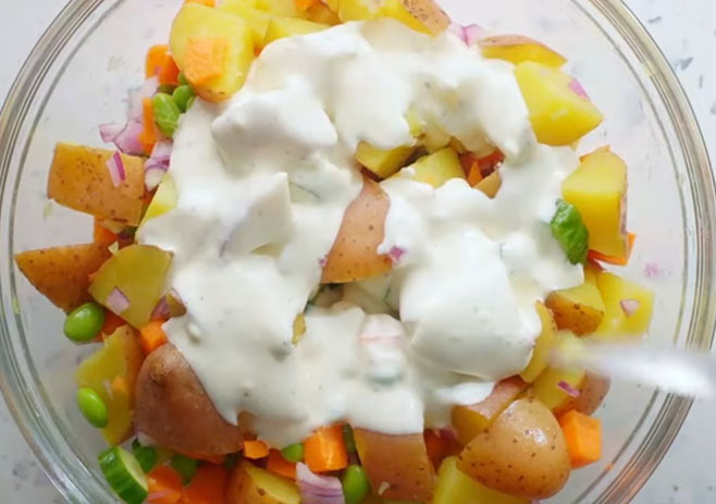 Combine mayonnaise mix with all vegetable