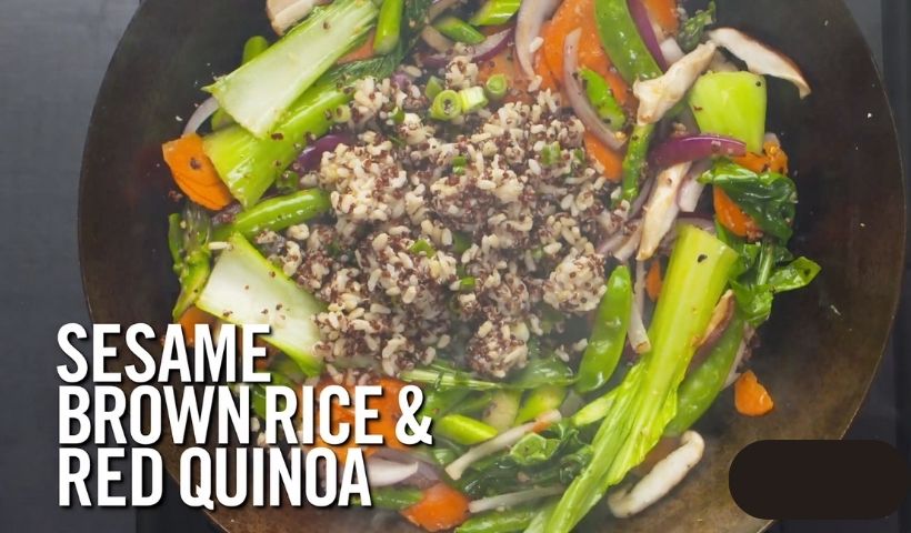 Adding sesame rice and red quinoa