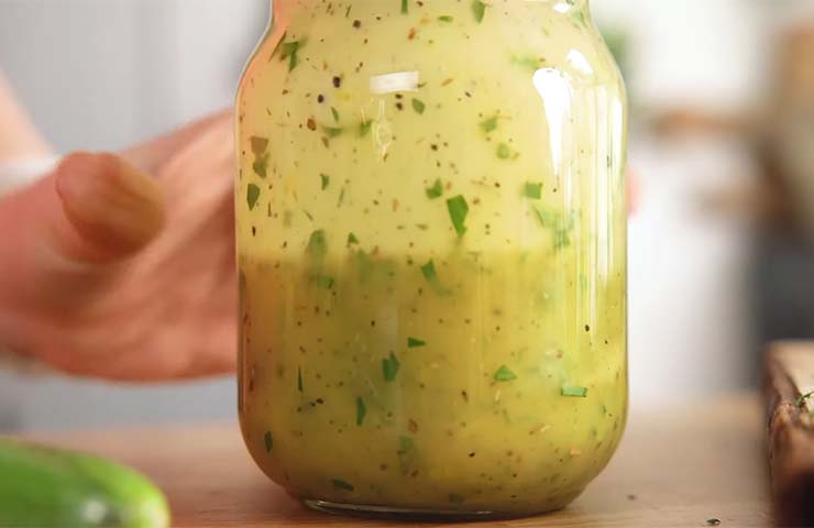 Making the dressing for the salad