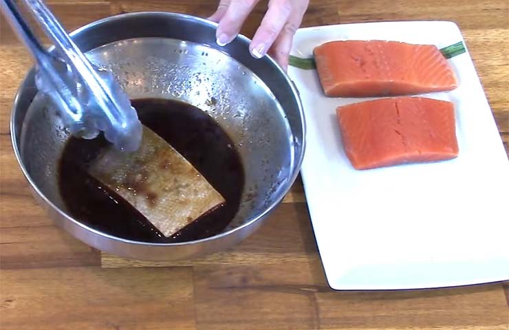 Marinate the salmon fillets