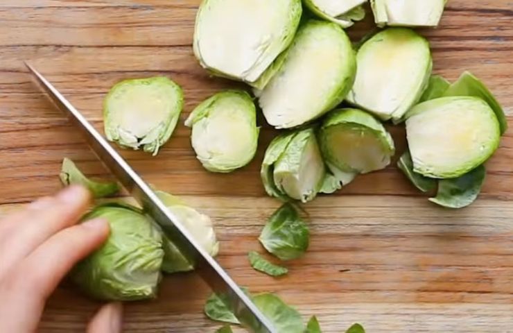 Cut Brussels sprouts in half