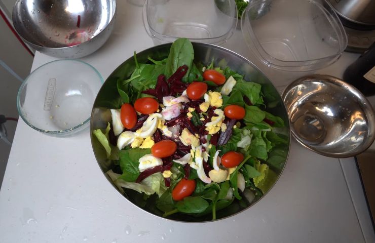 Step 6: Add the salad vegetables 